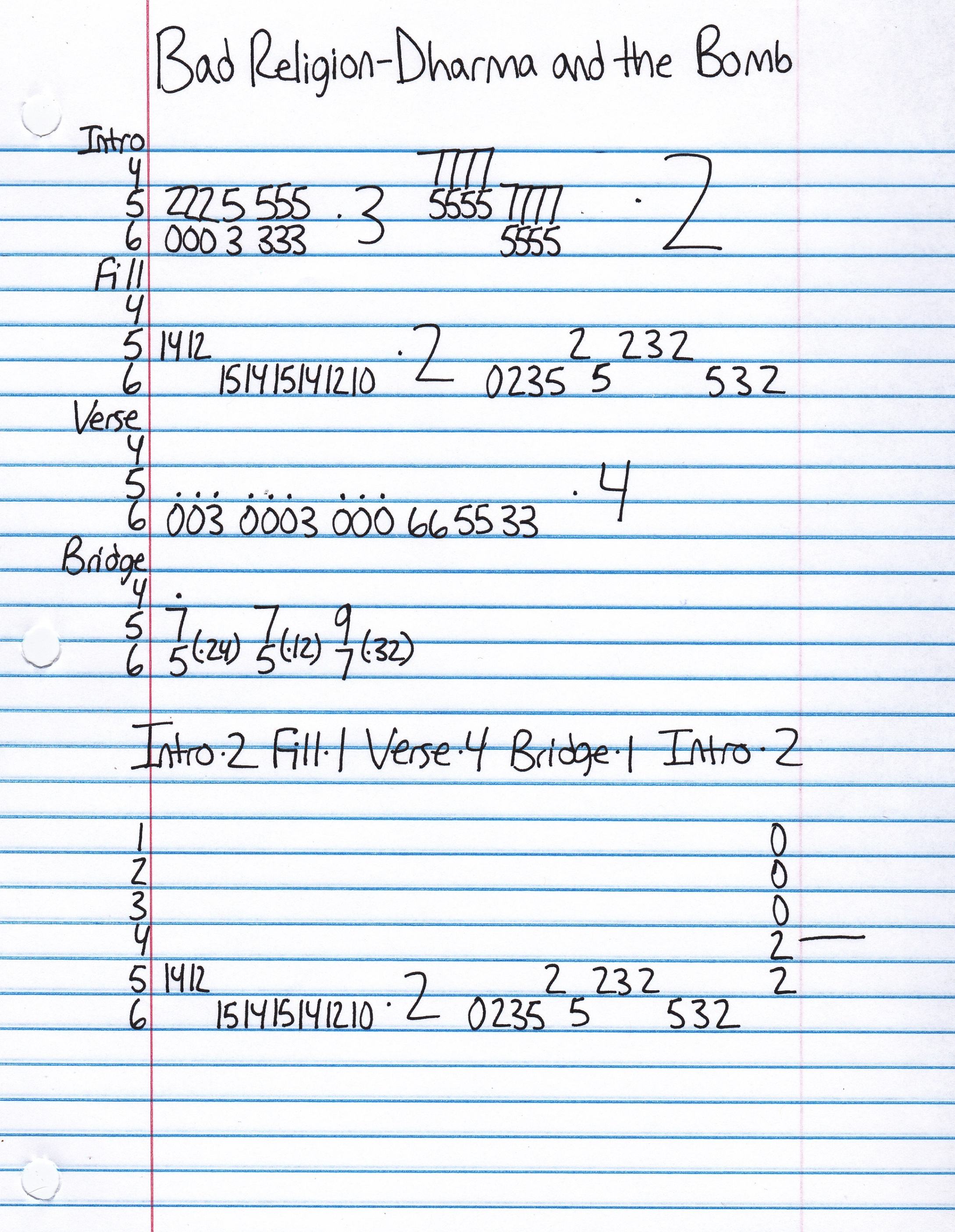 High quality guitar tab for Dharma and the Bomb by Bad Religion off of the album True North. ***Complete and accurate guitar tab!***